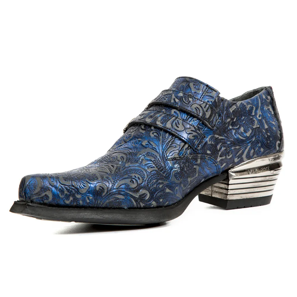 7960-s7 Embossed Leather Steel Buckle Shoes