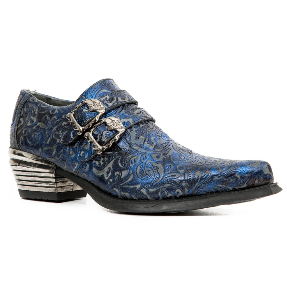 7960-s7 Embossed Leather Steel Buckle Shoes