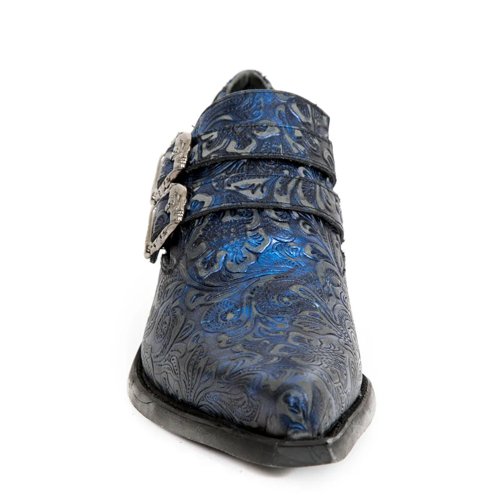 7960-s7 Embossed Leather Steel Buckle Shoes