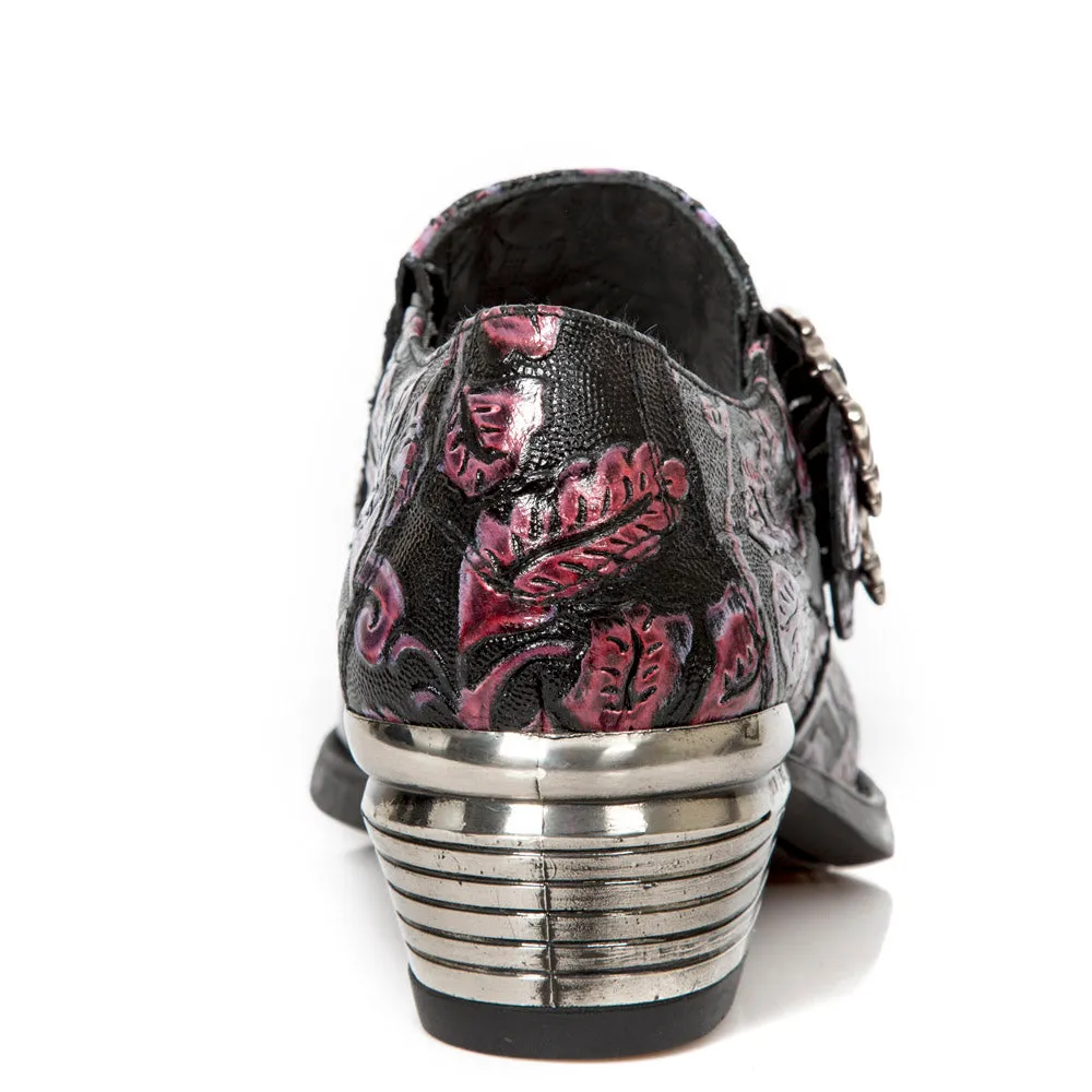 7960-s8 Embossed Vintage Leather Heel Shoes