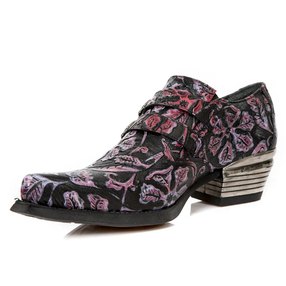 7960-s8 Embossed Vintage Leather Heel Shoes