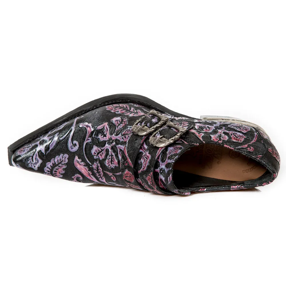 7960-s8 Embossed Vintage Leather Heel Shoes