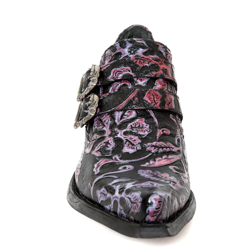 7960-s8 Embossed Vintage Leather Heel Shoes