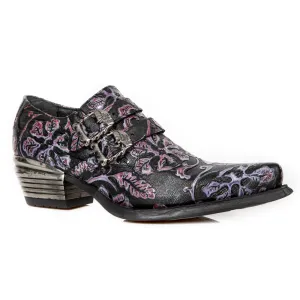 7960-s8 Embossed Vintage Leather Heel Shoes