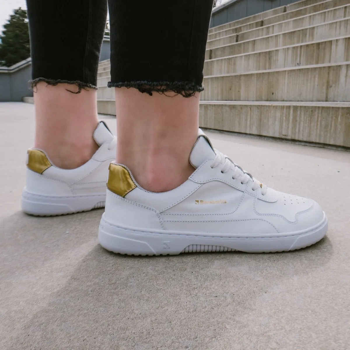Barefoot Sneakers Barebarics Zing - White & Gold - Leather Shoes_Be Lenka_Footwear