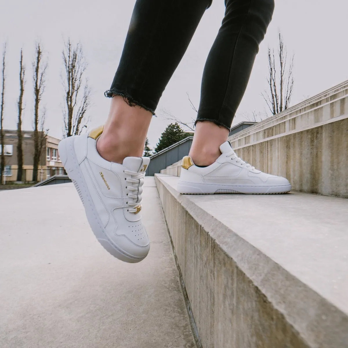 Barefoot Sneakers Barebarics Zing - White & Gold - Leather Shoes_Be Lenka_Footwear