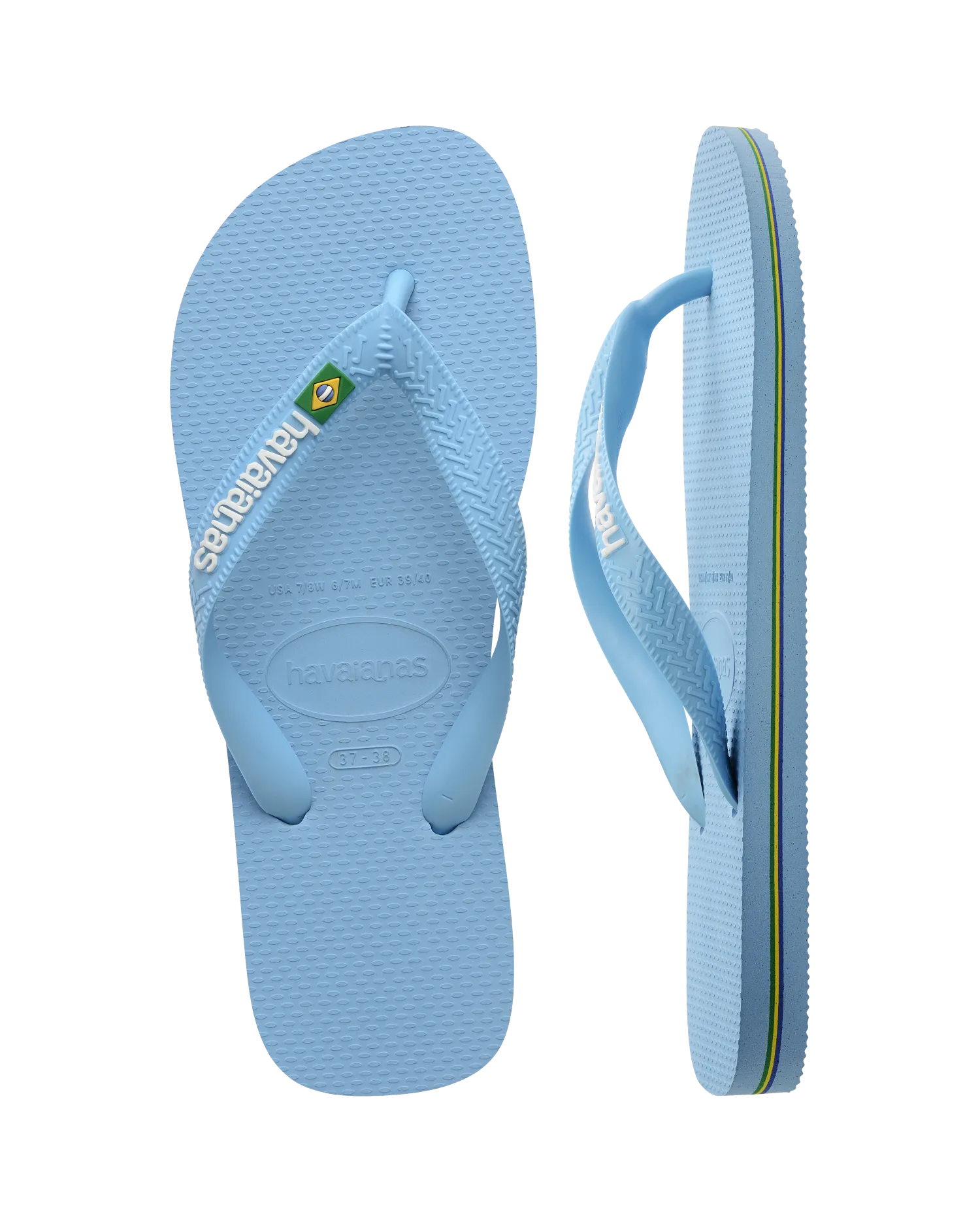 Brazil Logo Flip Flops in Blue Lavendar & White