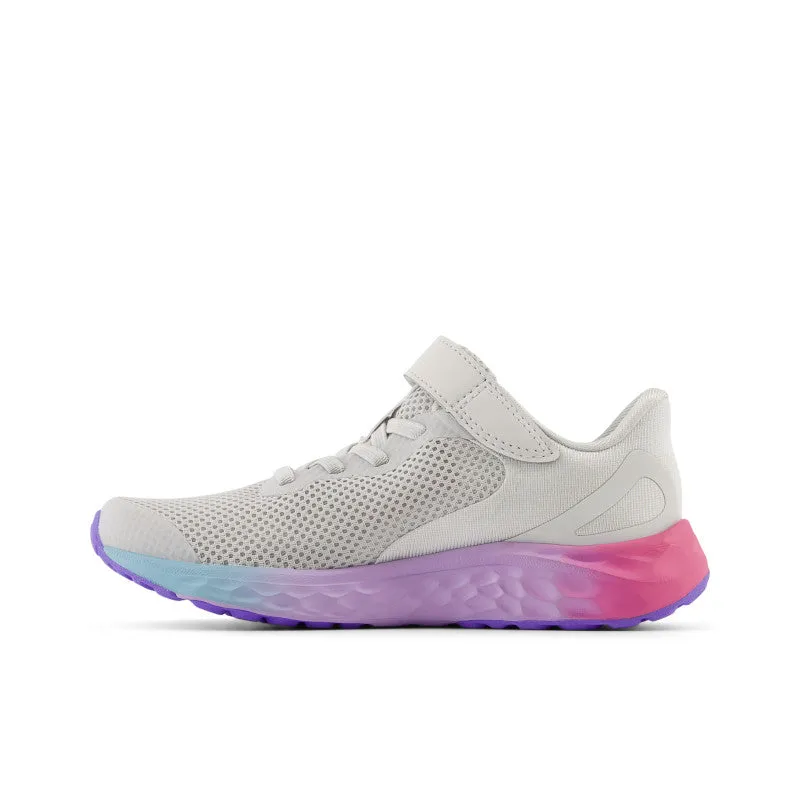 Fresh Foam Arishi v4 Bungee Lace with Top Strap - Grey Matter with Mid Century Pink and Lilac Glo - Kids
