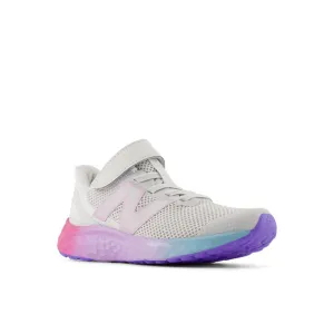 Fresh Foam Arishi v4 Bungee Lace with Top Strap - Grey Matter with Mid Century Pink and Lilac Glo - Kids