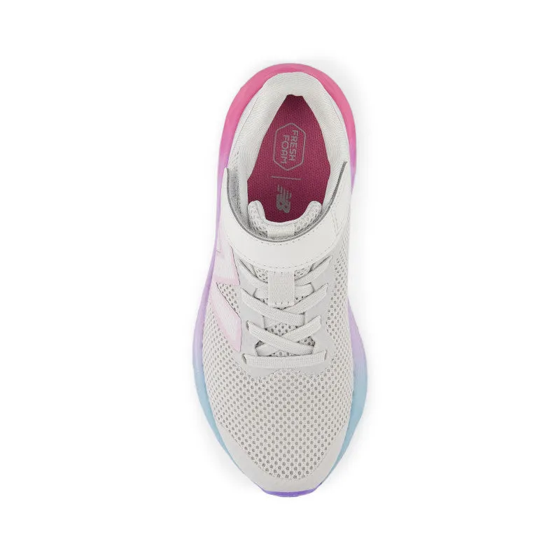 Fresh Foam Arishi v4 Bungee Lace with Top Strap - Grey Matter with Mid Century Pink and Lilac Glo - Kids