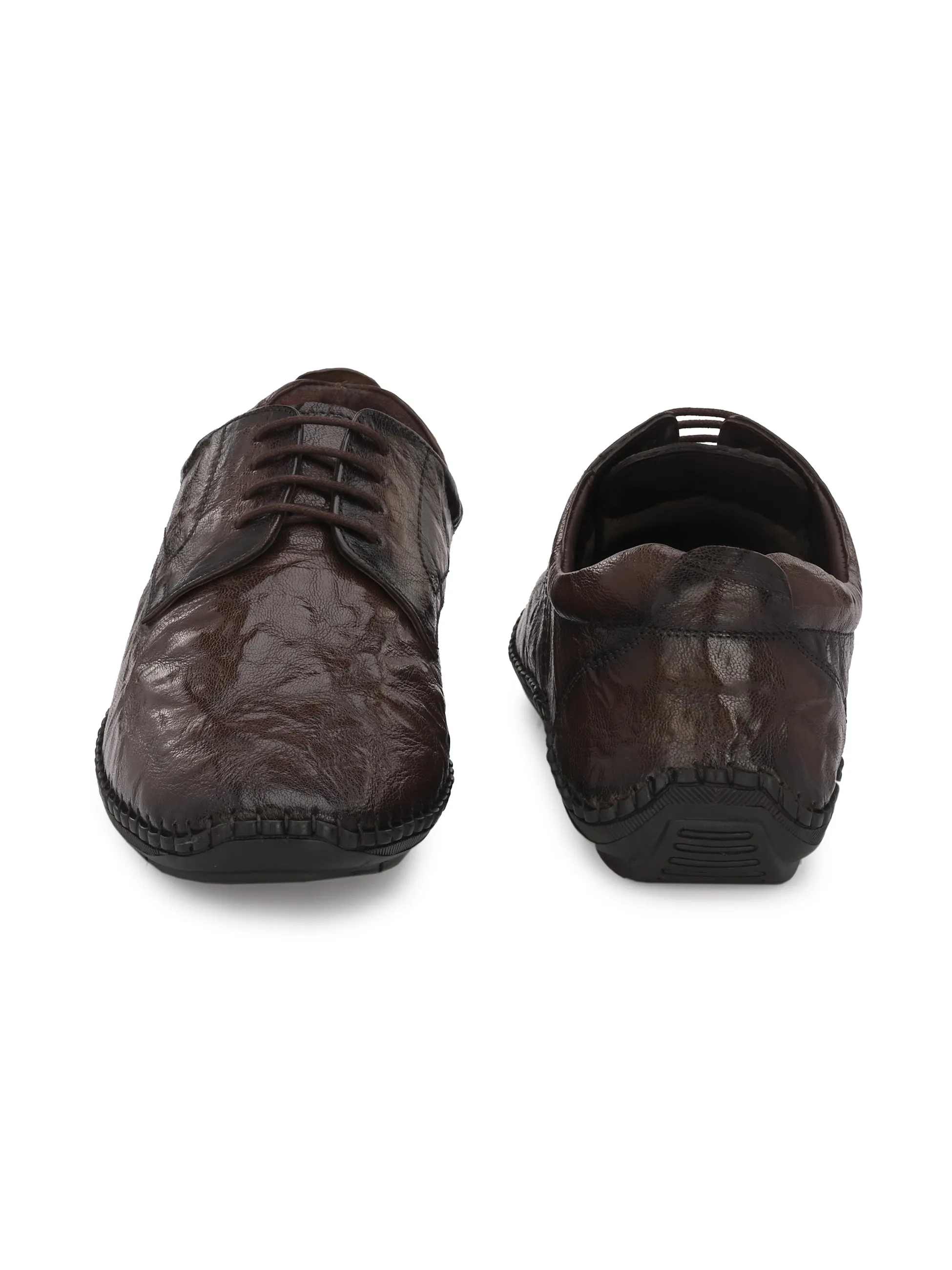 HITZ105 Men's Brown Leather Casual Lace-Up Shoes
