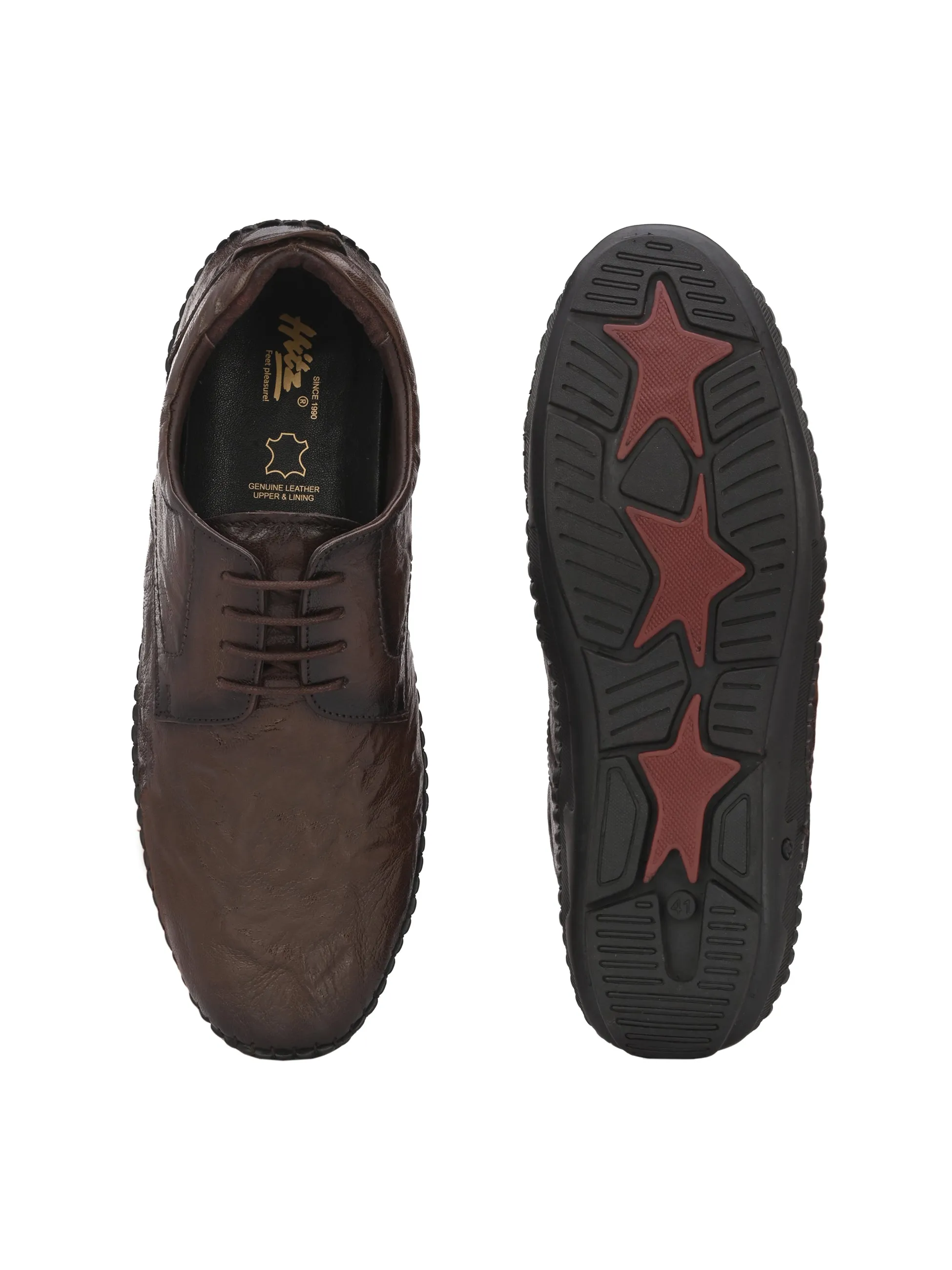 HITZ105 Men's Brown Leather Casual Lace-Up Shoes