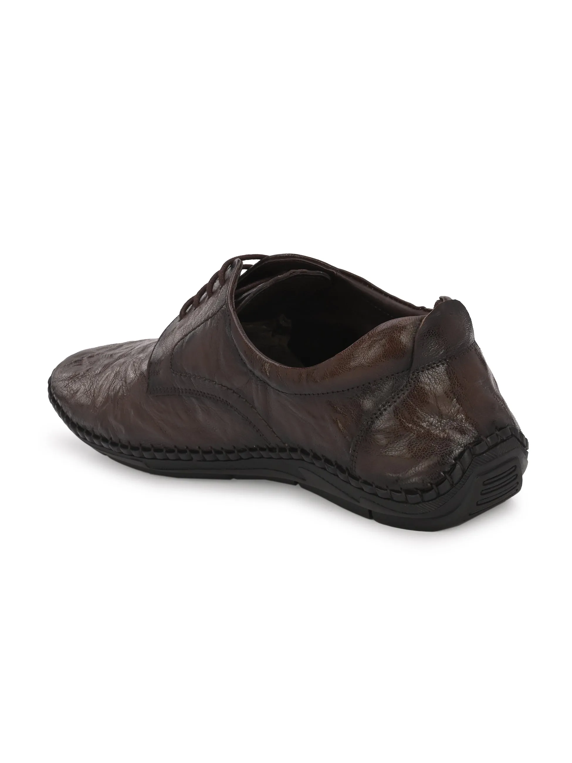 HITZ105 Men's Brown Leather Casual Lace-Up Shoes
