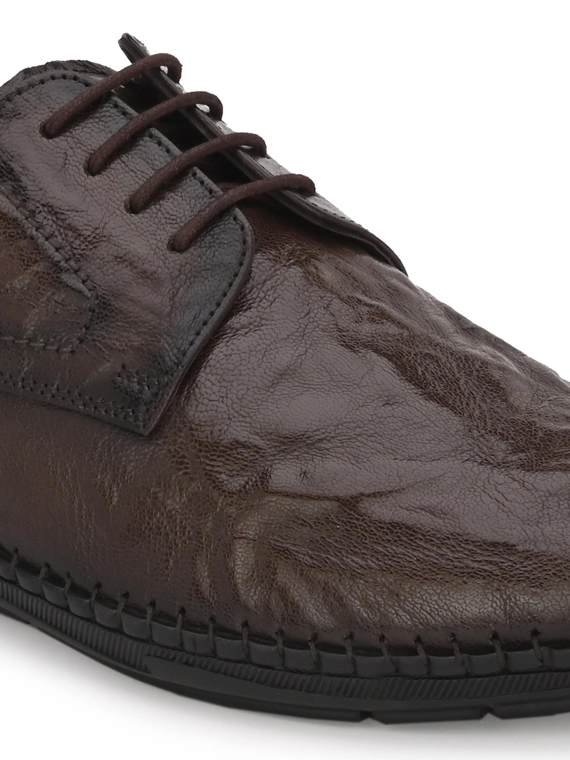 HITZ105 Men's Brown Leather Casual Lace-Up Shoes