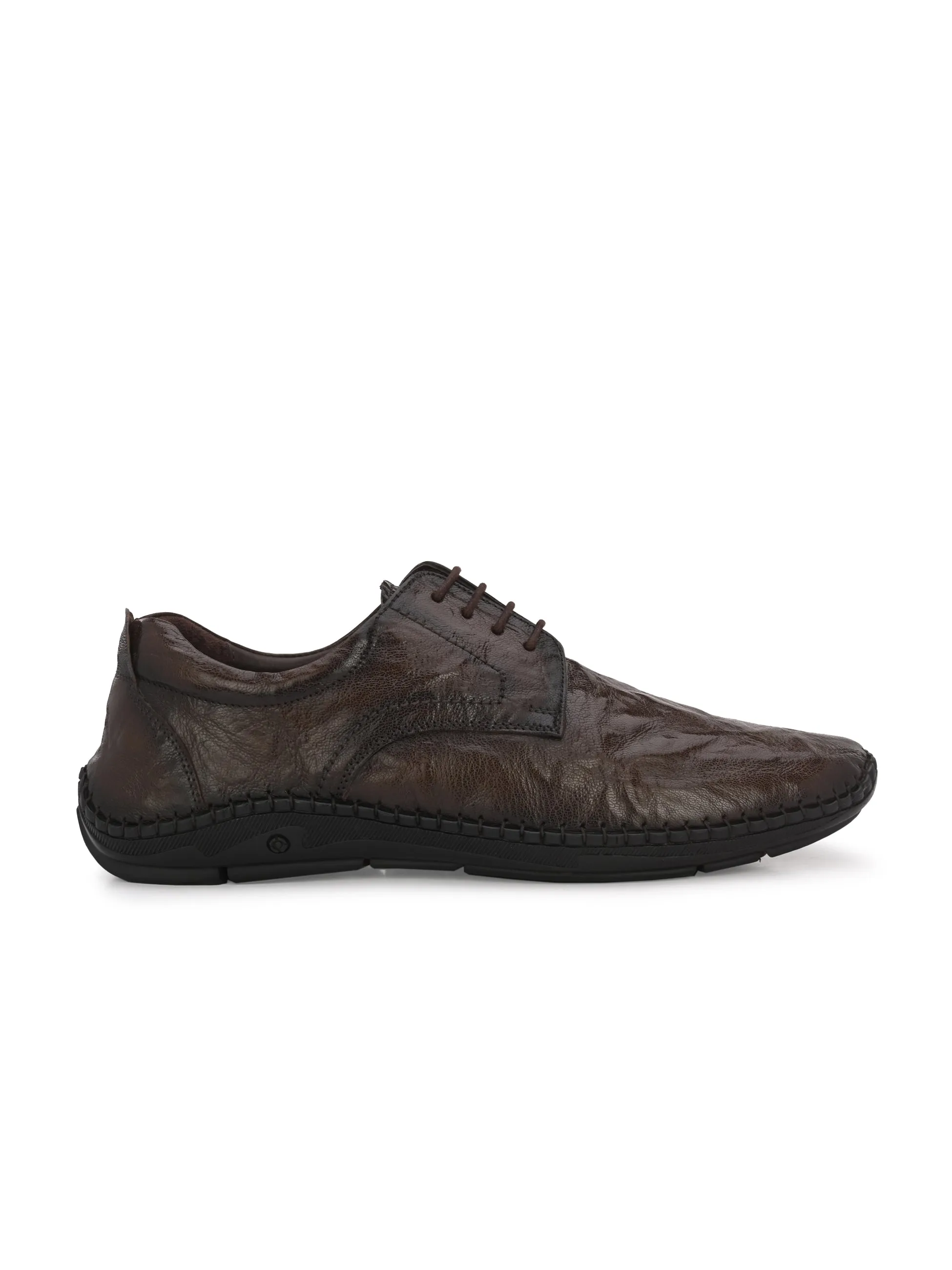 HITZ105 Men's Brown Leather Casual Lace-Up Shoes