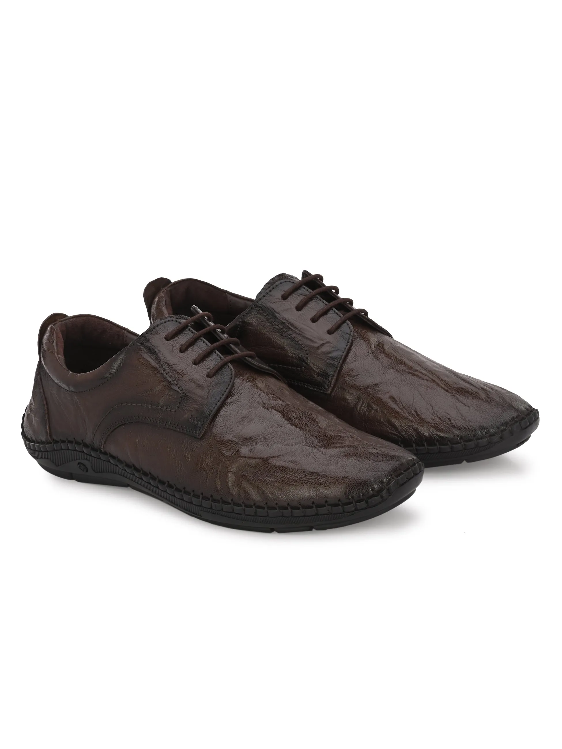 HITZ105 Men's Brown Leather Casual Lace-Up Shoes