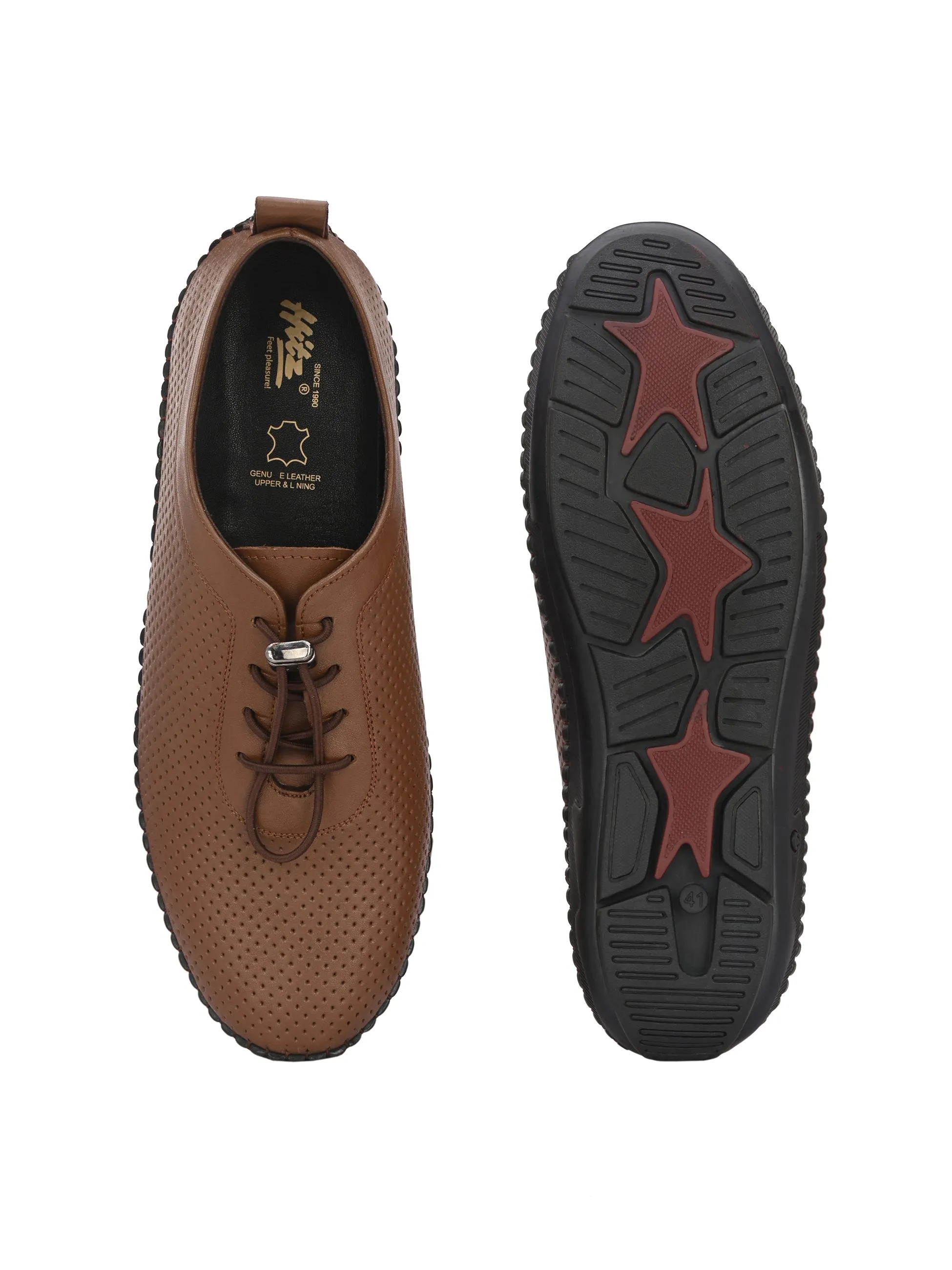 HITZ106 Men's Tan Leather Casual Lace-Up Shoes