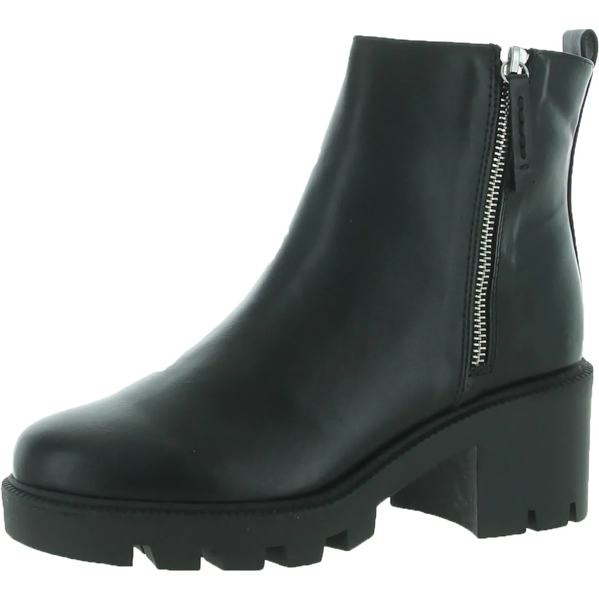 Nicola Womens Faux Leather Lug Sole Motorcycle Boots