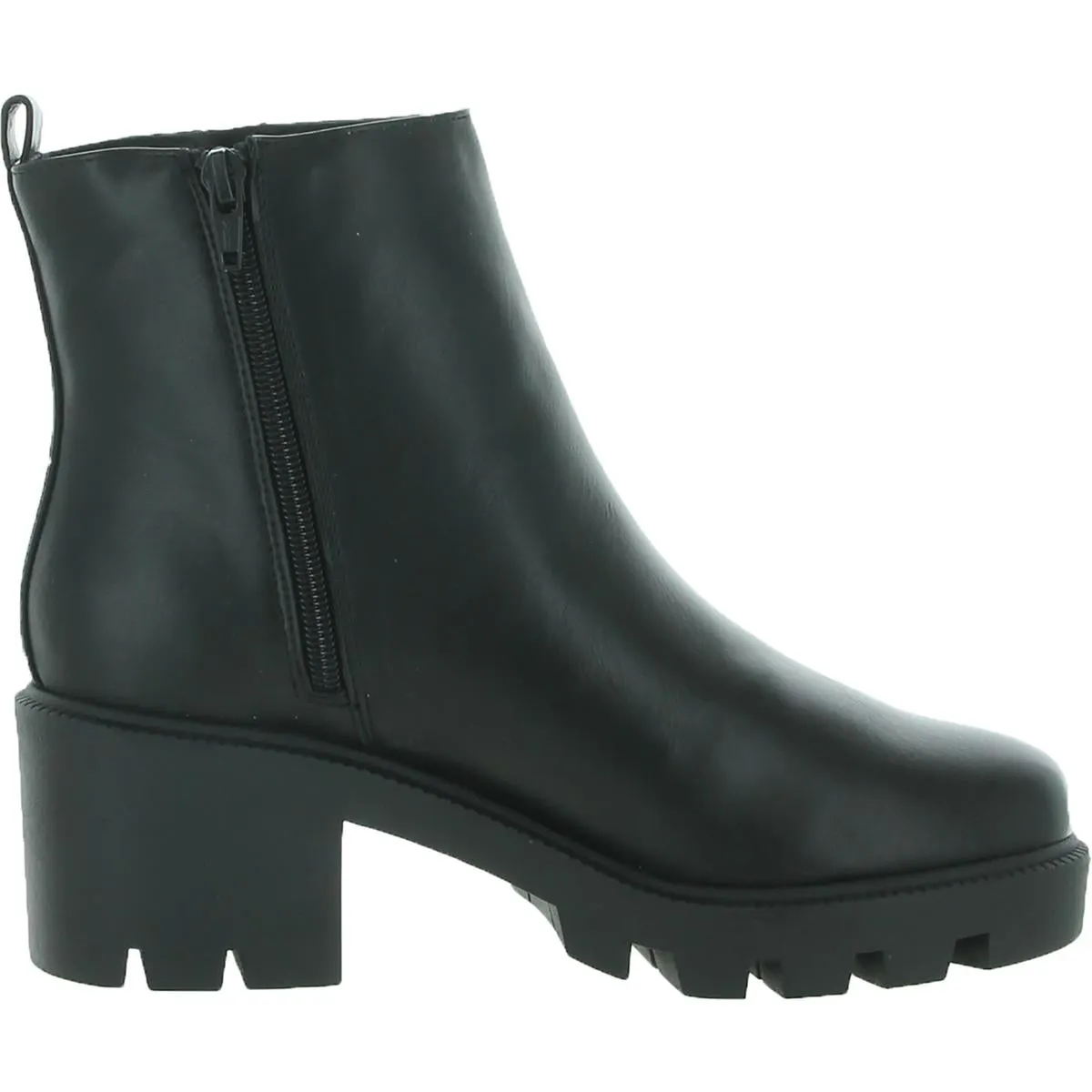 Nicola Womens Faux Leather Lug Sole Motorcycle Boots