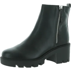 Nicola Womens Faux Leather Lug Sole Motorcycle Boots