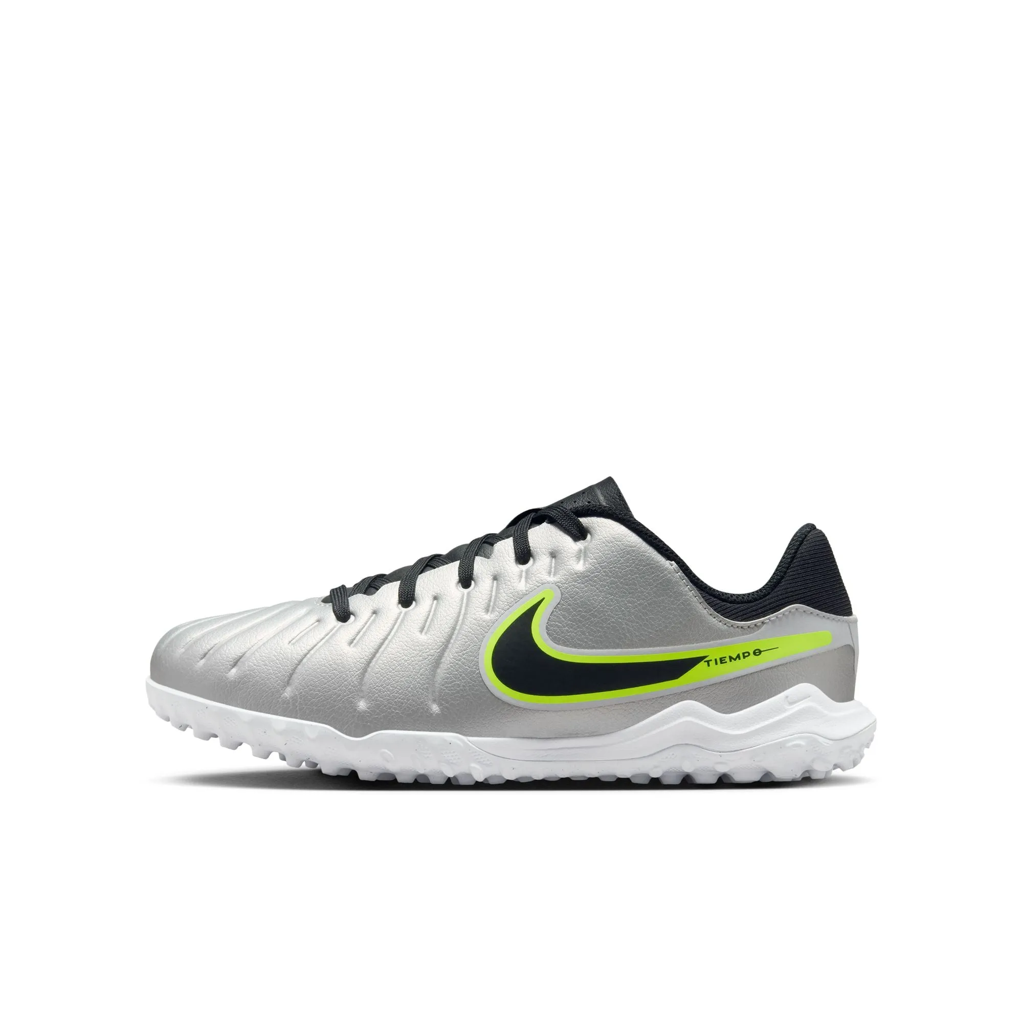 Nike Junior Tiempo Legend 10 Academy TF Turf Soccer Shoes - Metallic Silver/ Black Volt