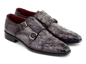 Paul Parkman Shoes Paul Parkman Double Monkstrap Shoes Crocodile Textured Leather in Grey
