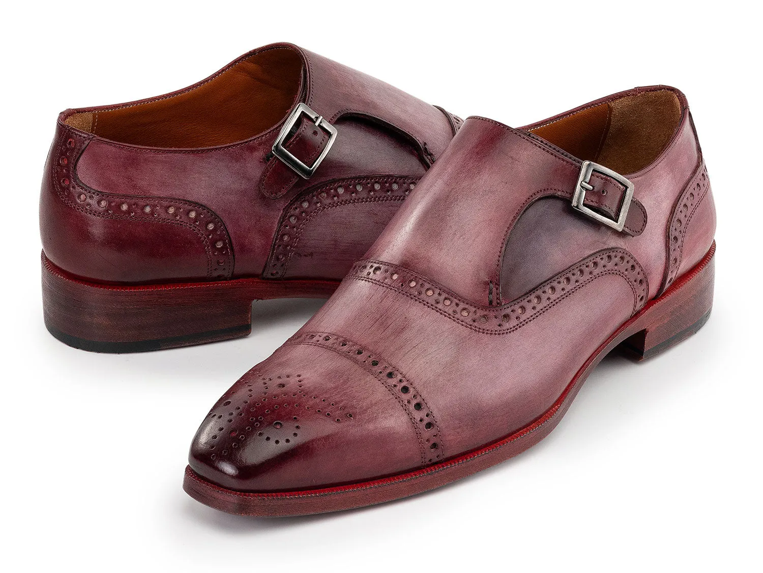 Paul Parkman Shoes Paul Parkman Men's Cap Toe Monkstrap Shoes in Burgundy