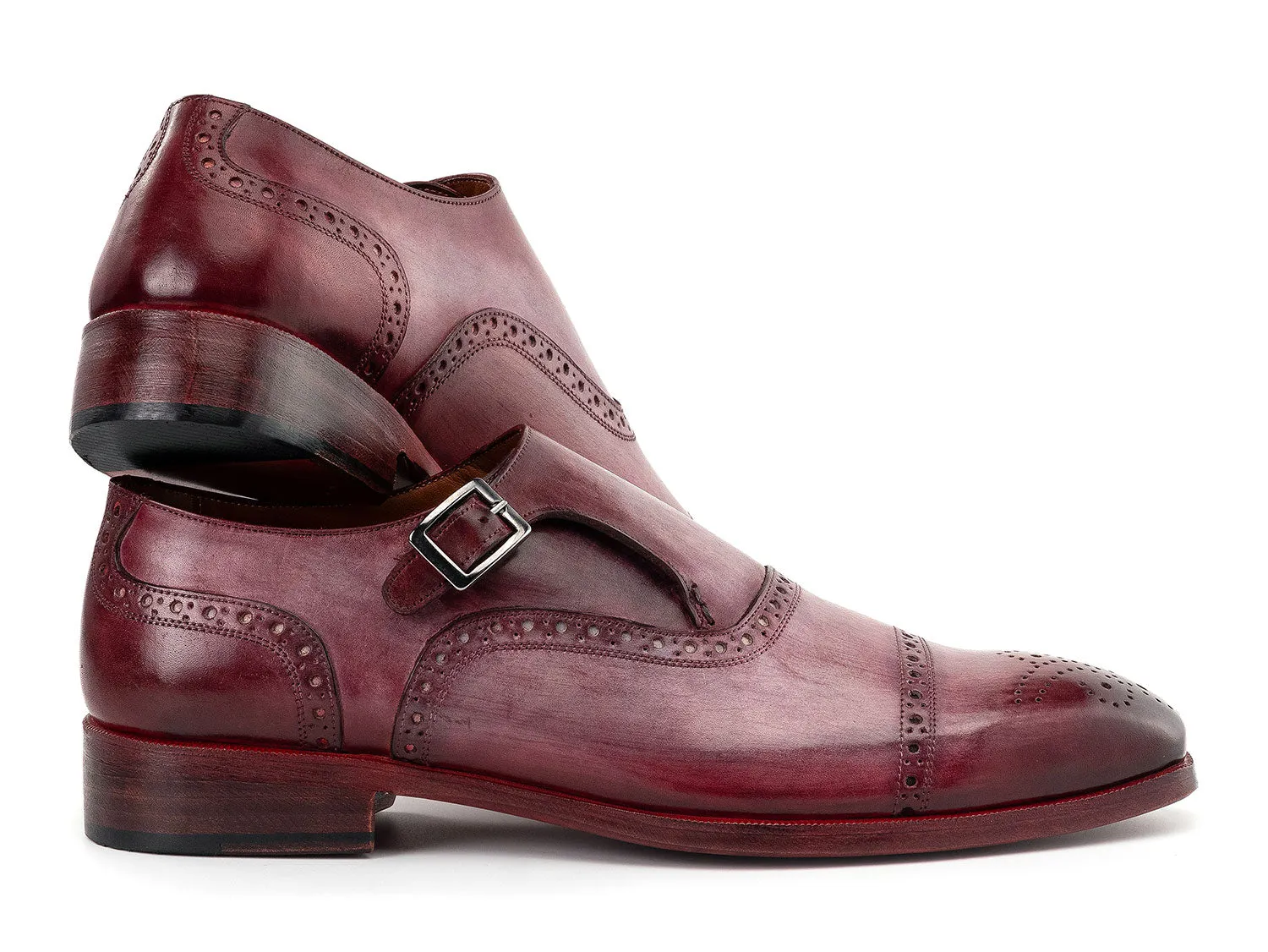 Paul Parkman Shoes Paul Parkman Men's Cap Toe Monkstrap Shoes in Burgundy