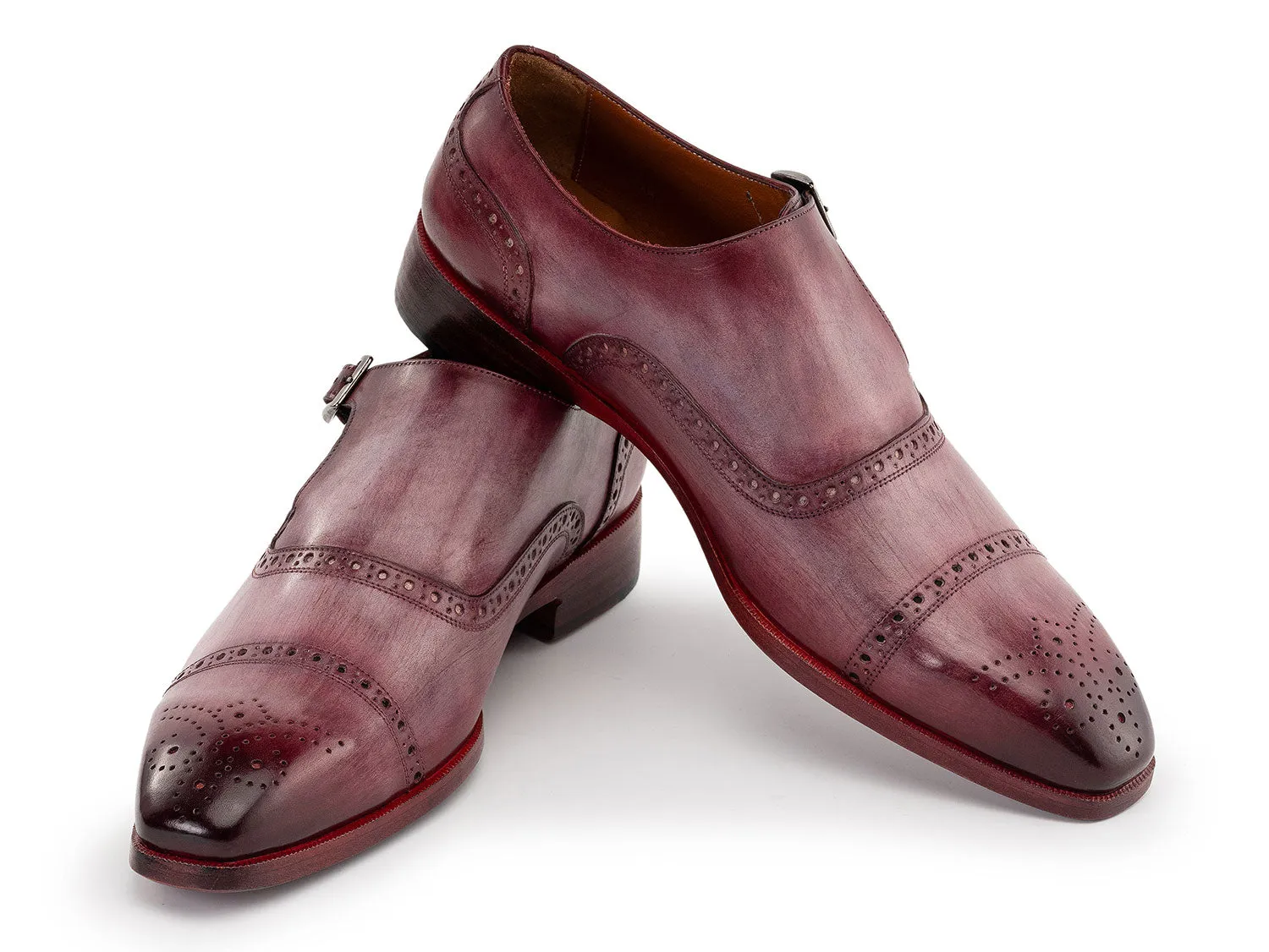 Paul Parkman Shoes Paul Parkman Men's Cap Toe Monkstrap Shoes in Burgundy