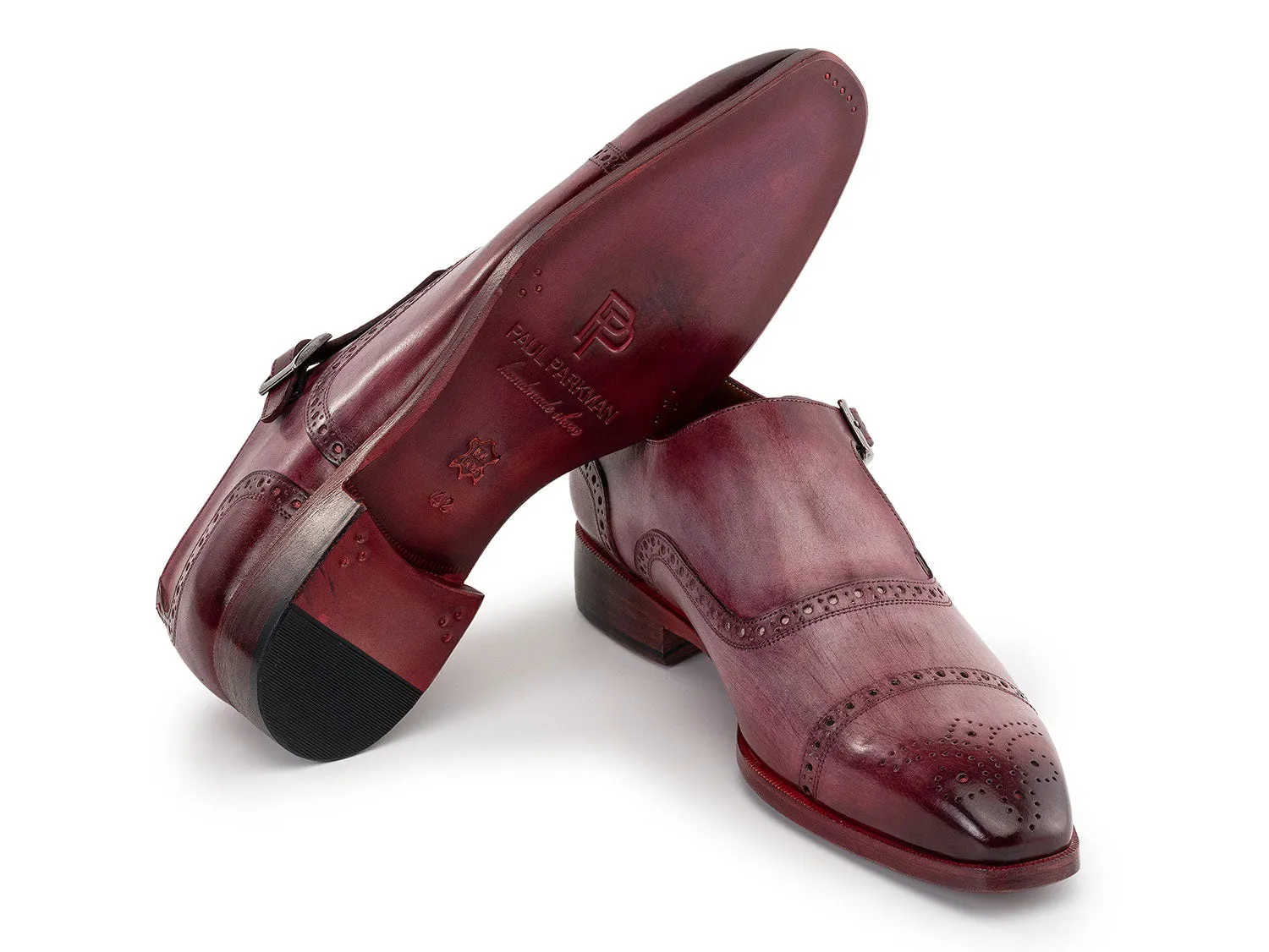 Paul Parkman Shoes Paul Parkman Men's Cap Toe Monkstrap Shoes in Burgundy