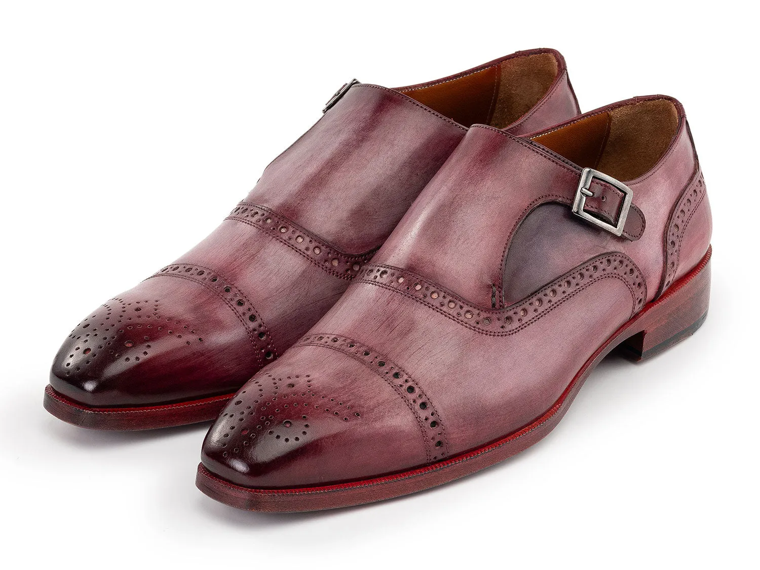 Paul Parkman Shoes Paul Parkman Men's Cap Toe Monkstrap Shoes in Burgundy