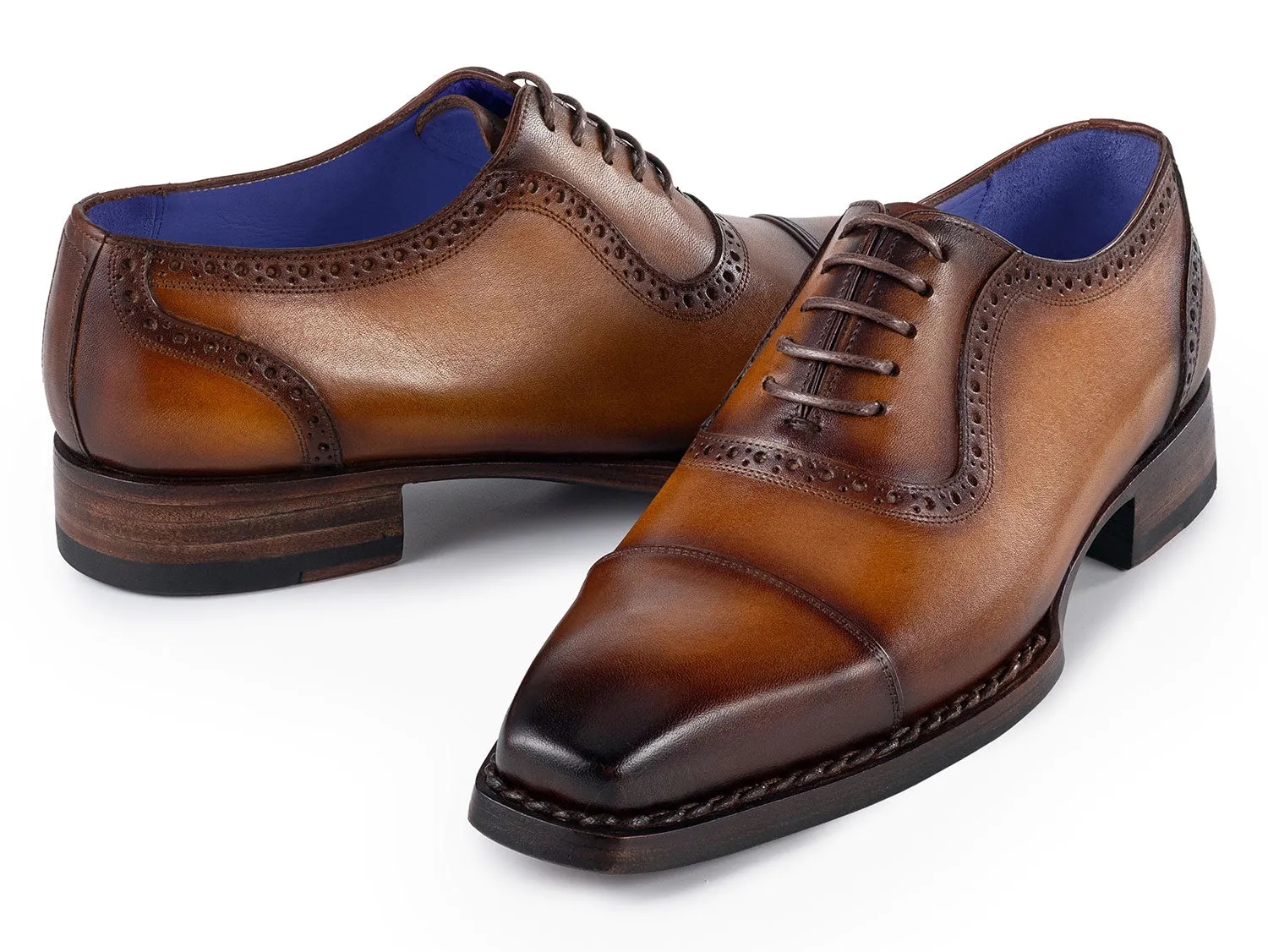Paul Parkman Shoes Paul Parkman Men's Goodyear Welted Burnished Cap Toe Oxfords in Camel Brown