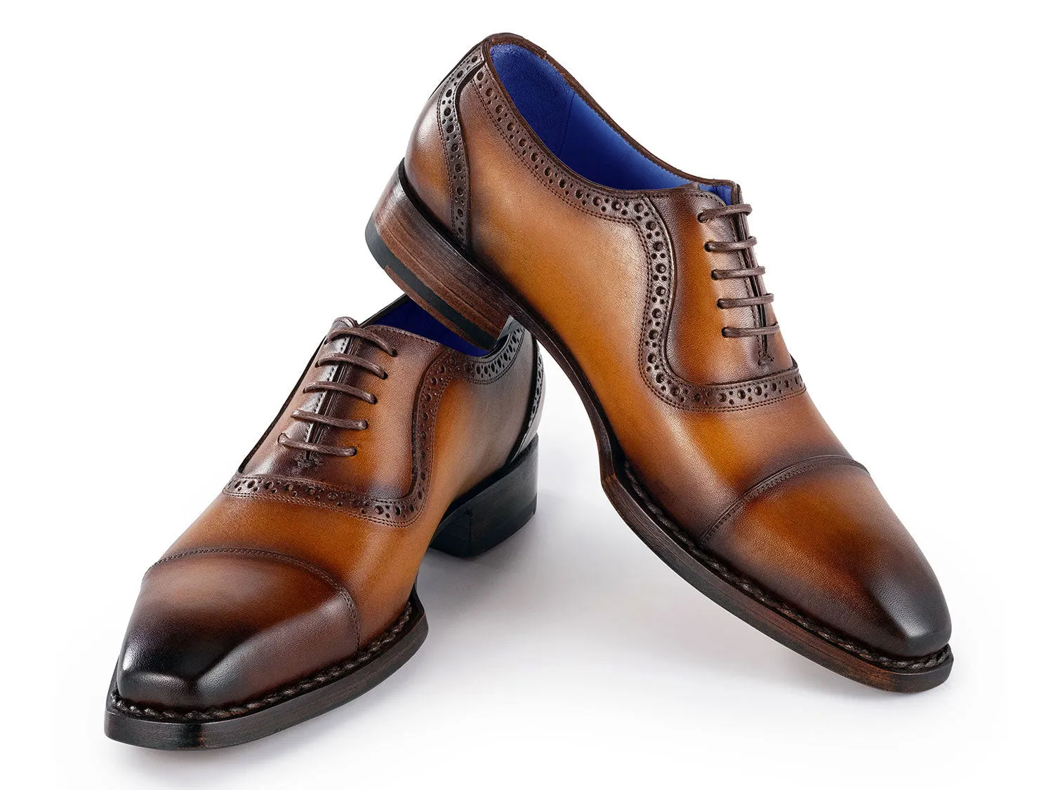 Paul Parkman Shoes Paul Parkman Men's Goodyear Welted Burnished Cap Toe Oxfords in Camel Brown