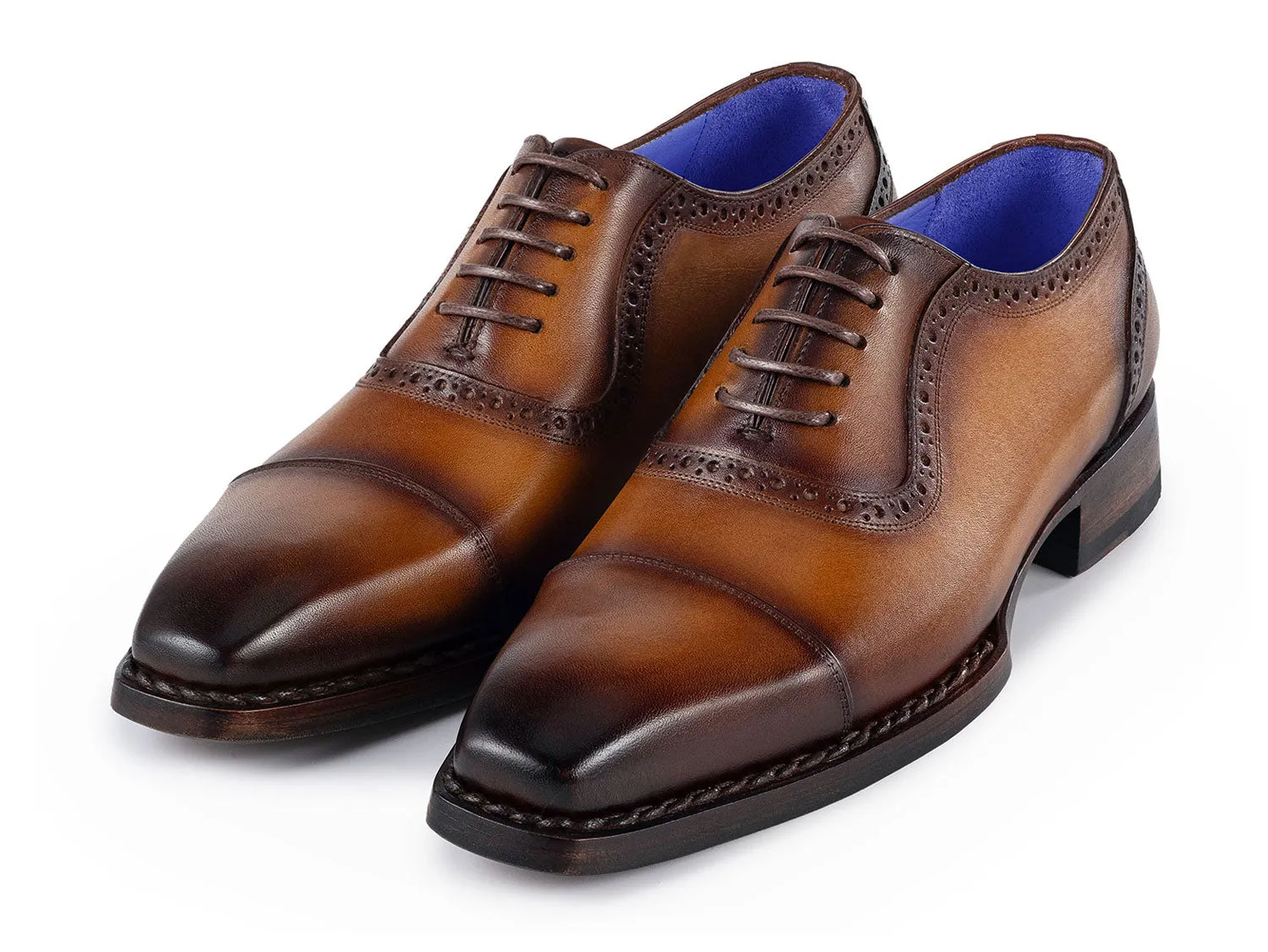 Paul Parkman Shoes Paul Parkman Men's Goodyear Welted Burnished Cap Toe Oxfords in Camel Brown