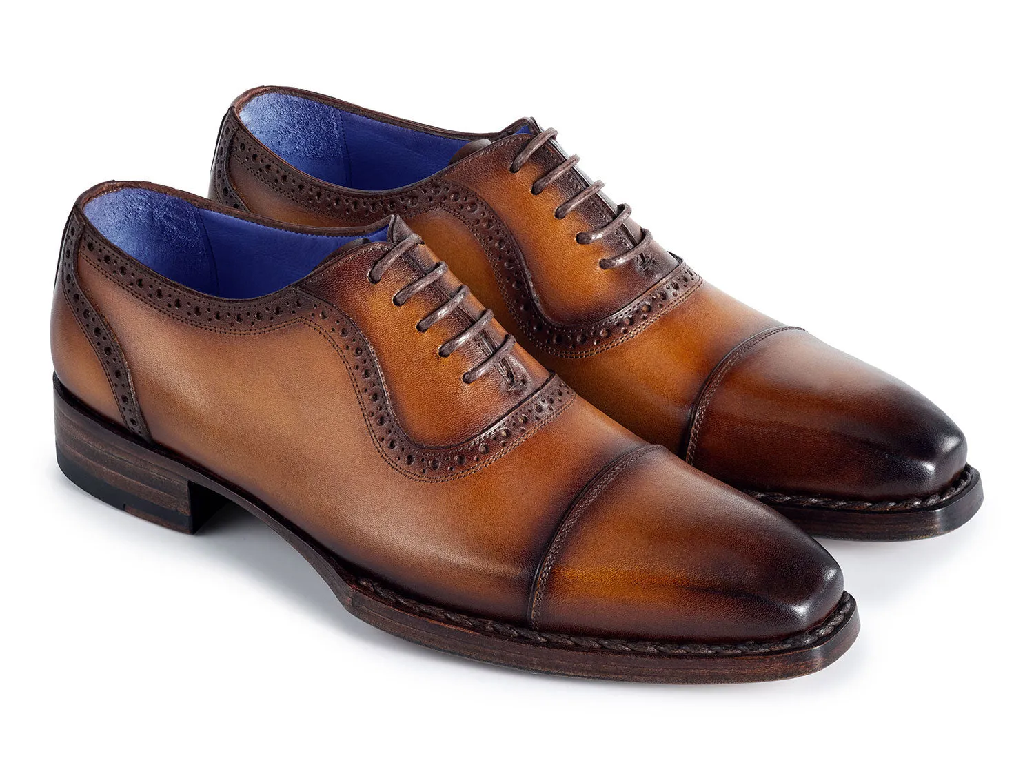Paul Parkman Shoes Paul Parkman Men's Goodyear Welted Burnished Cap Toe Oxfords in Camel Brown