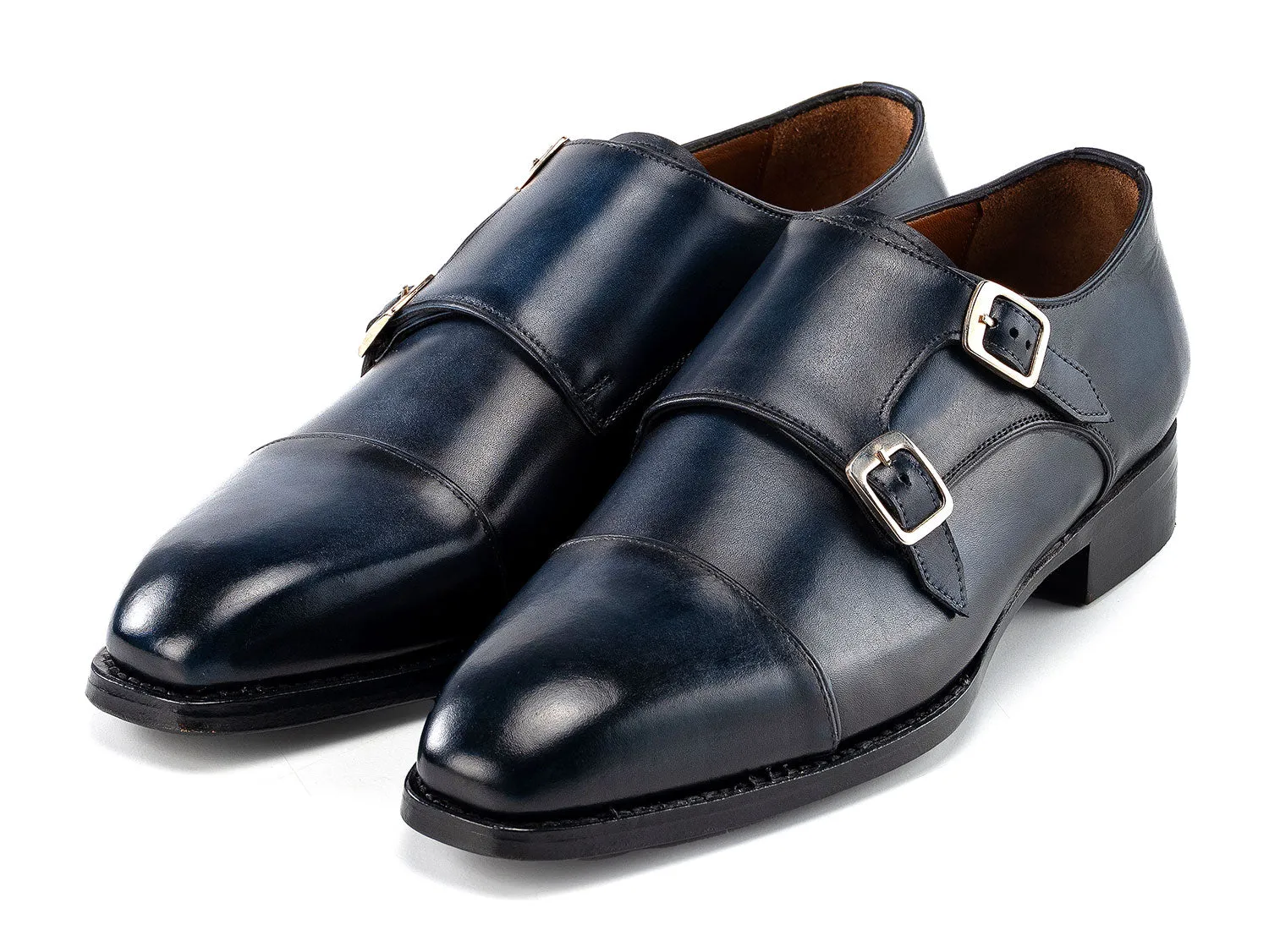 Paul Parkman Shoes Paul Parkman Men's Goodyear Welted Double Monkstrap Shoes in Navy Blue