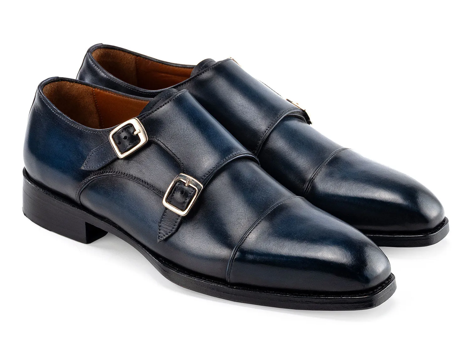 Paul Parkman Shoes Paul Parkman Men's Goodyear Welted Double Monkstrap Shoes in Navy Blue