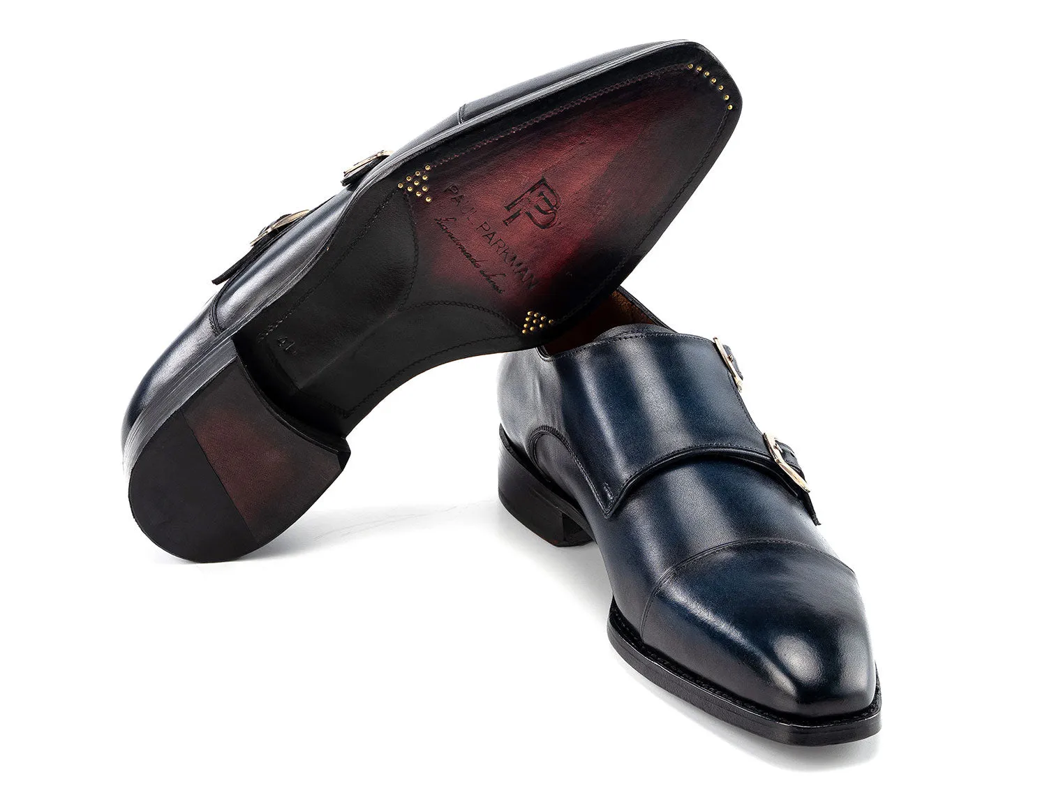 Paul Parkman Shoes Paul Parkman Men's Goodyear Welted Double Monkstrap Shoes in Navy Blue