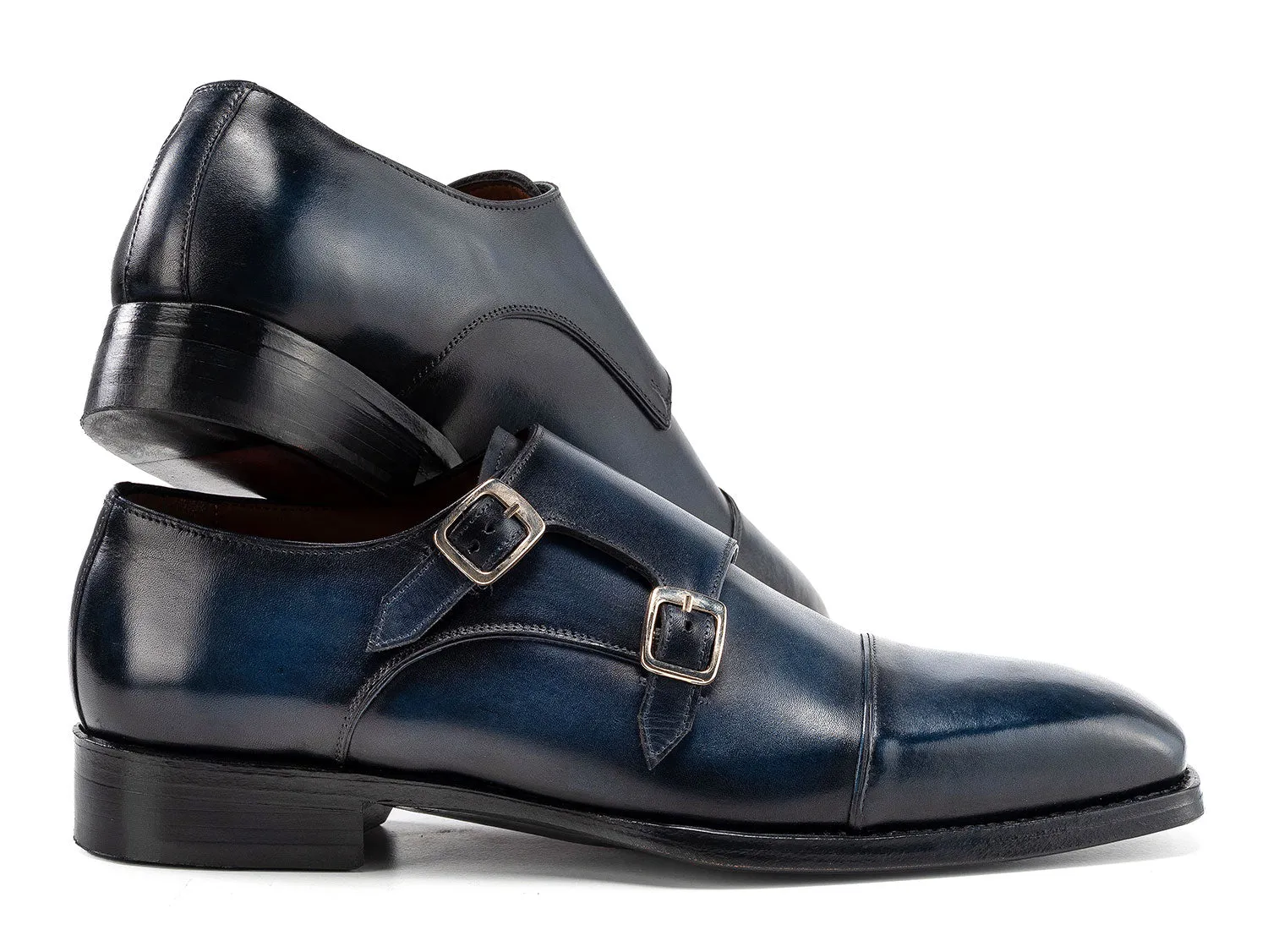 Paul Parkman Shoes Paul Parkman Men's Goodyear Welted Double Monkstrap Shoes in Navy Blue