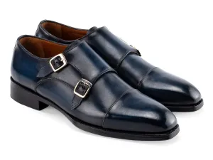 Paul Parkman Shoes Paul Parkman Men's Goodyear Welted Double Monkstrap Shoes in Navy Blue