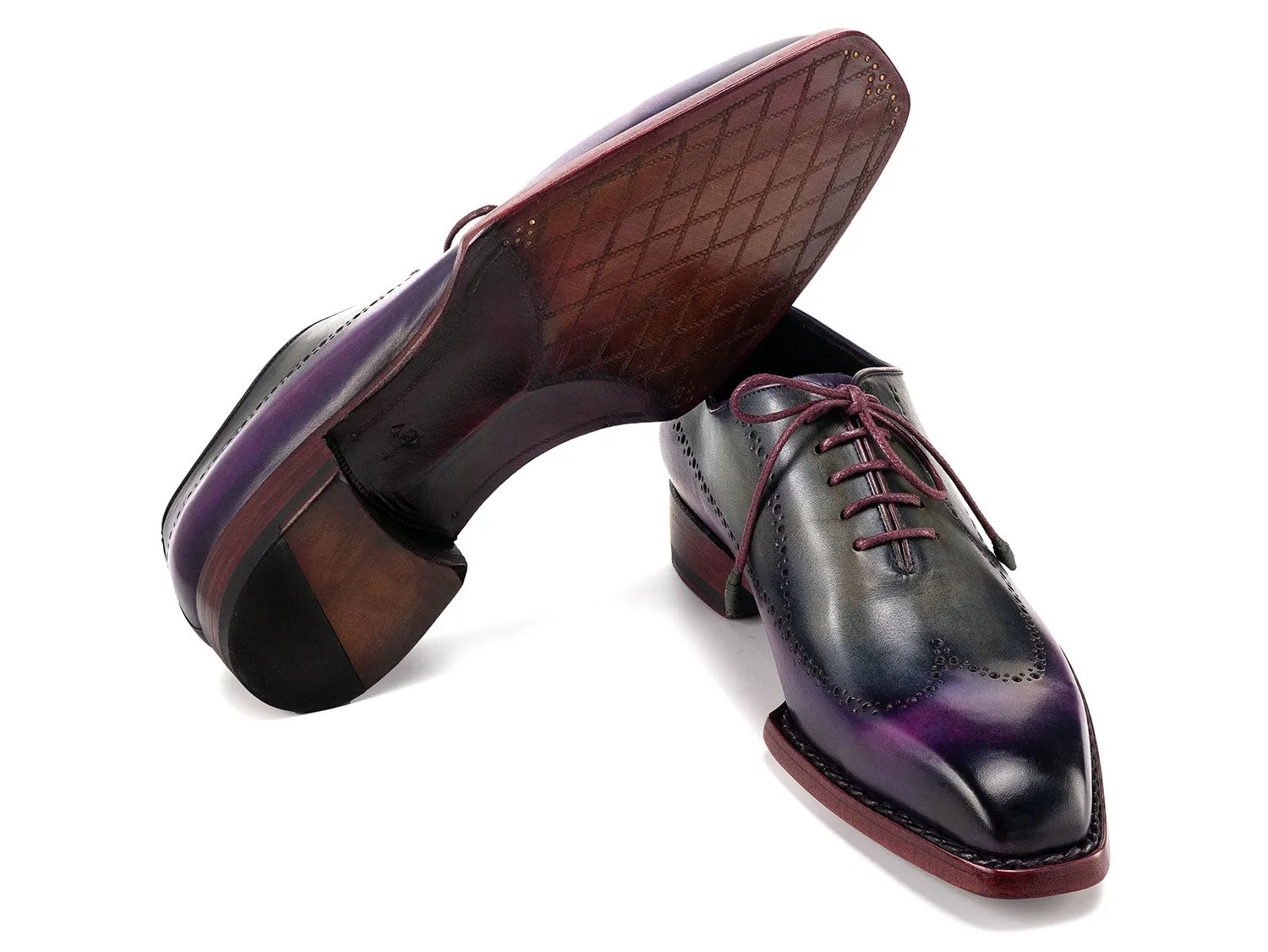 Paul Parkman Shoes Paul Parkman Men's Goodyear Welted Wingtip Oxfords in Purple & Grey
