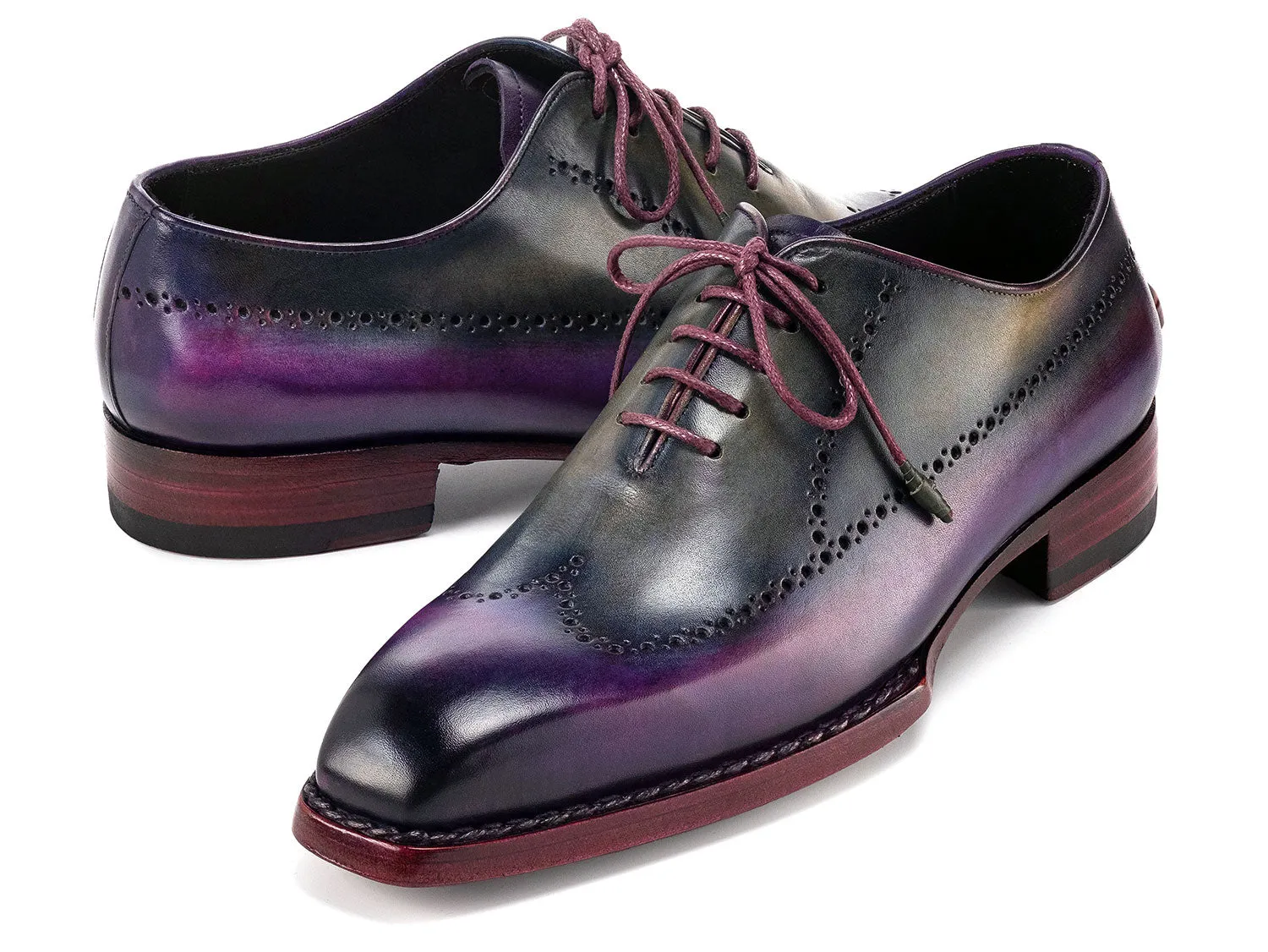 Paul Parkman Shoes Paul Parkman Men's Goodyear Welted Wingtip Oxfords in Purple & Grey