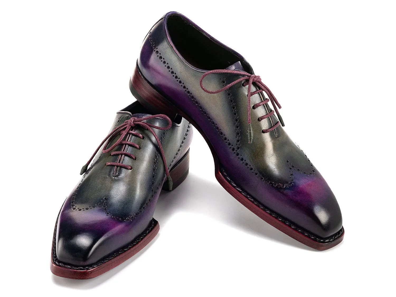 Paul Parkman Shoes Paul Parkman Men's Goodyear Welted Wingtip Oxfords in Purple & Grey