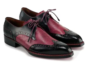 Paul Parkman Shoes Paul Parkman Men's Hand-Welted Leather Wingtip Derby Shoes in Black & Red