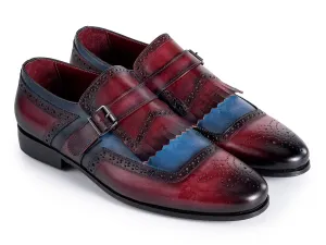 Paul Parkman Shoes Paul Parkman Men's Kiltie Monkstrap Leather Shoes in Blue & Burgundy