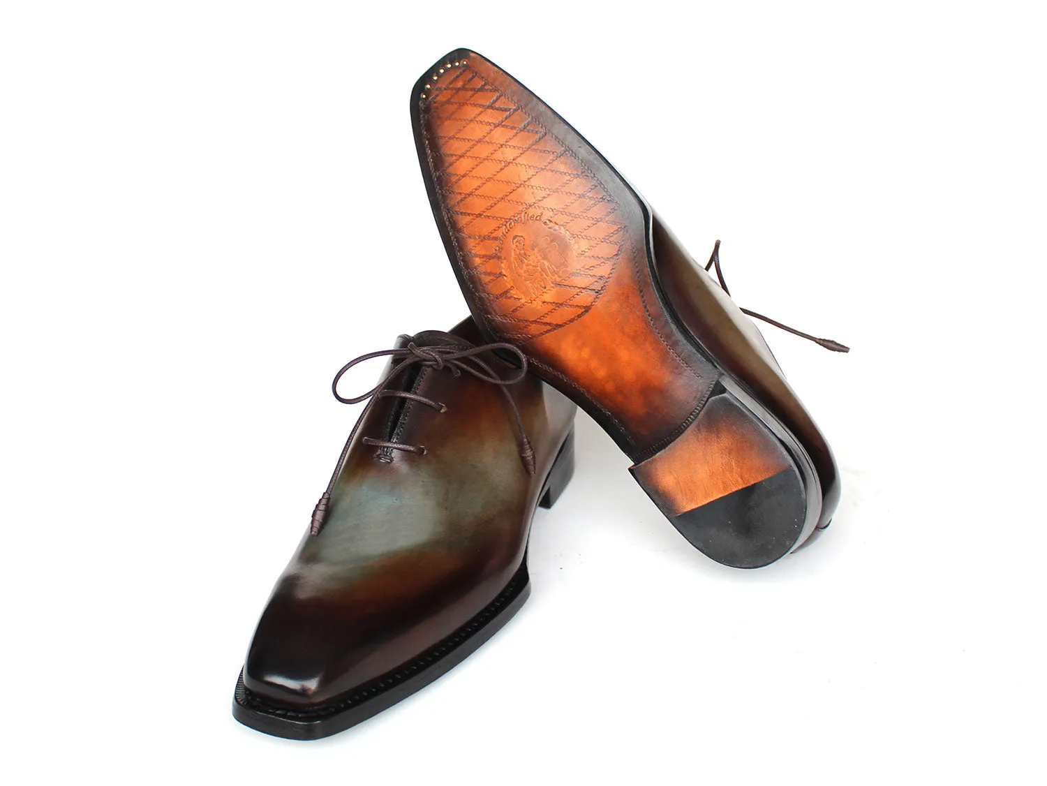 Paul Parkman Shoes Paul Parkman Men's Patina Goodyear Welted Wholecut Oxfords in Brown & Blue