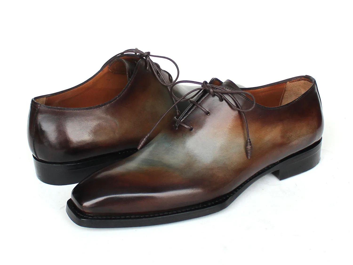 Paul Parkman Shoes Paul Parkman Men's Patina Goodyear Welted Wholecut Oxfords in Brown & Blue