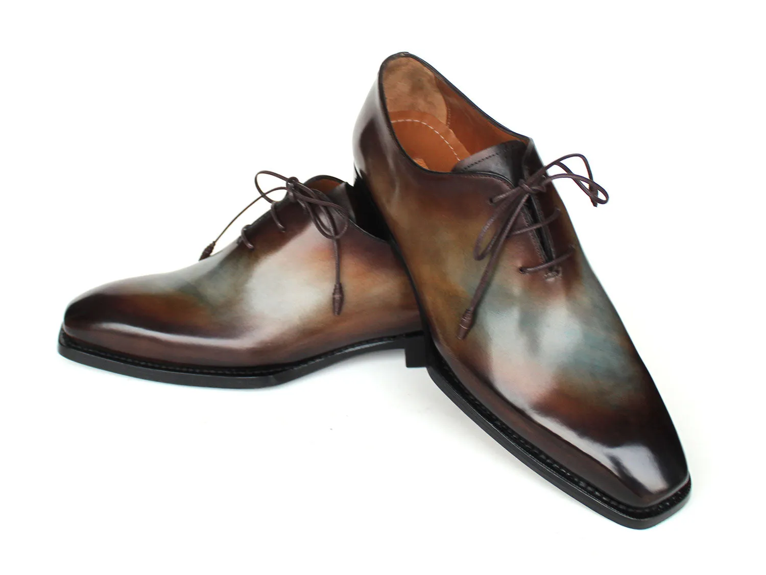 Paul Parkman Shoes Paul Parkman Men's Patina Goodyear Welted Wholecut Oxfords in Brown & Blue
