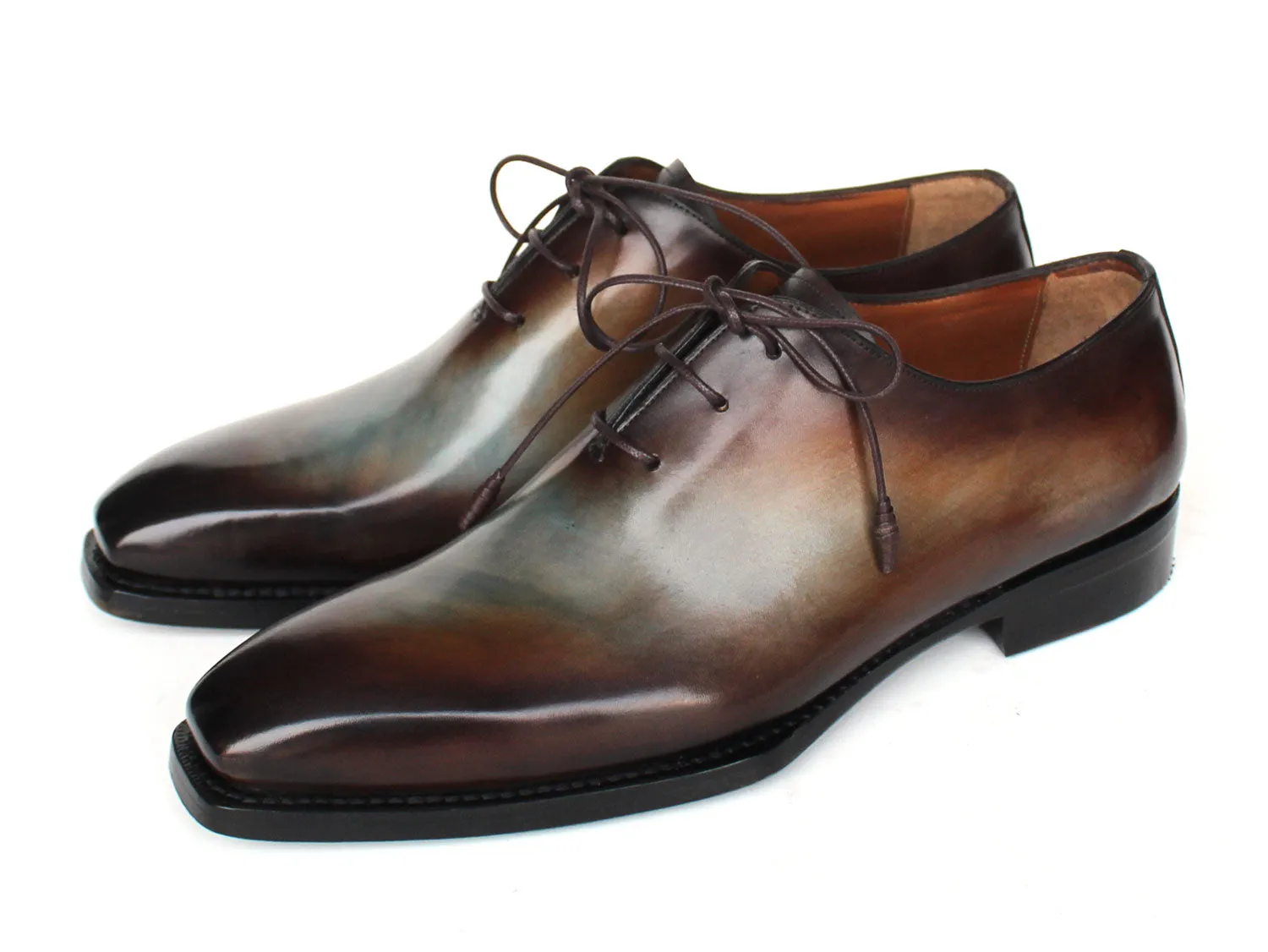 Paul Parkman Shoes Paul Parkman Men's Patina Goodyear Welted Wholecut Oxfords in Brown & Blue