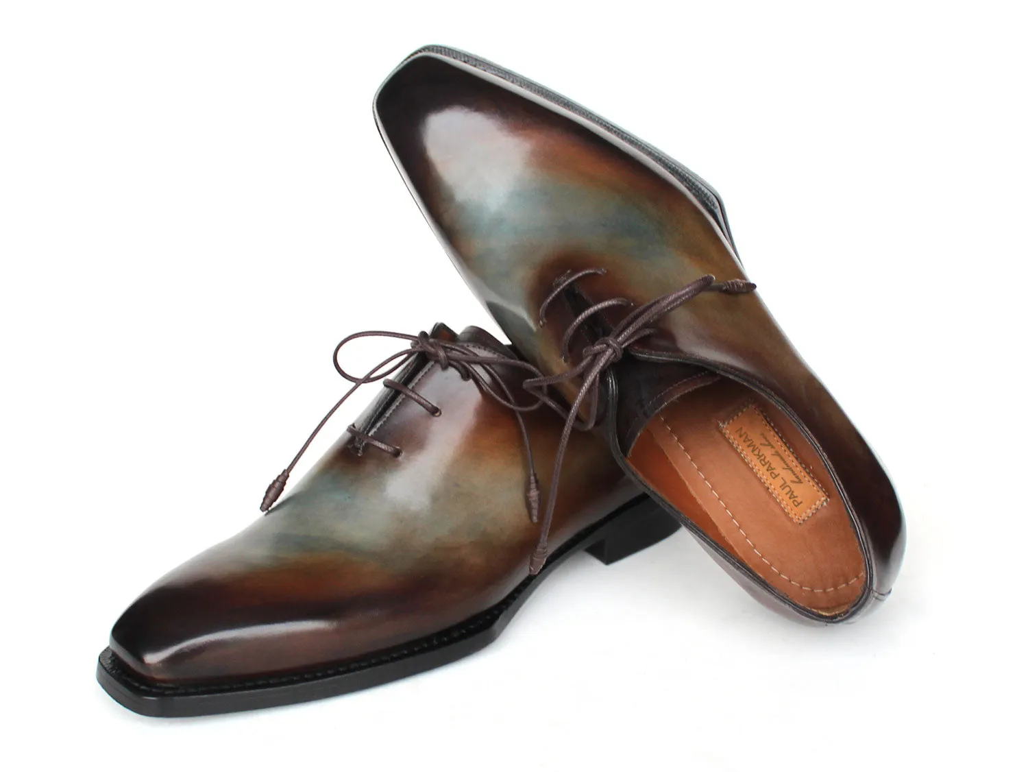 Paul Parkman Shoes Paul Parkman Men's Patina Goodyear Welted Wholecut Oxfords in Brown & Blue